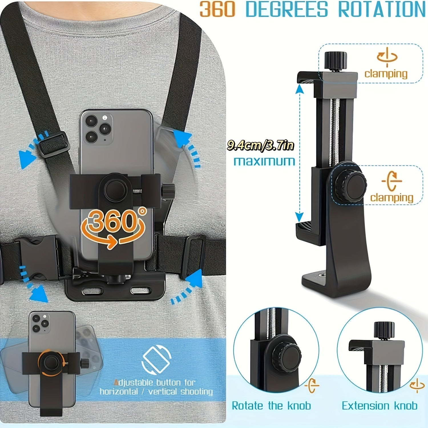 360° Rotating Action Camera Mount for Outdoor Adventures Compatible with Electric Scooters Mountain Bikes Motorcycles