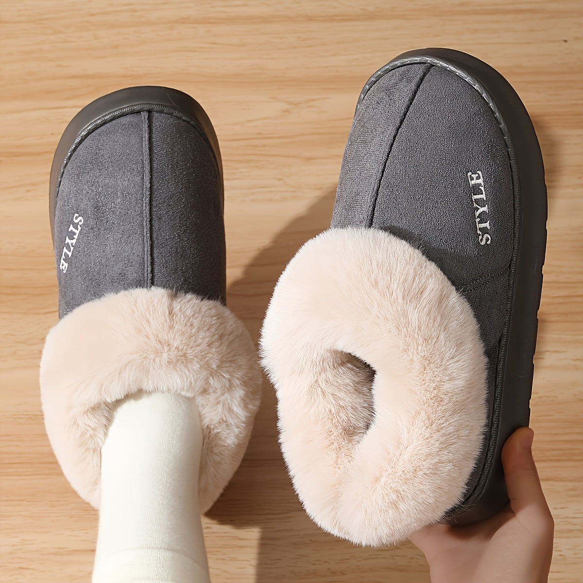 Women's Fleece Lined Winter Shoes Indoor Outdoor Flats Grey Beige Black Brown