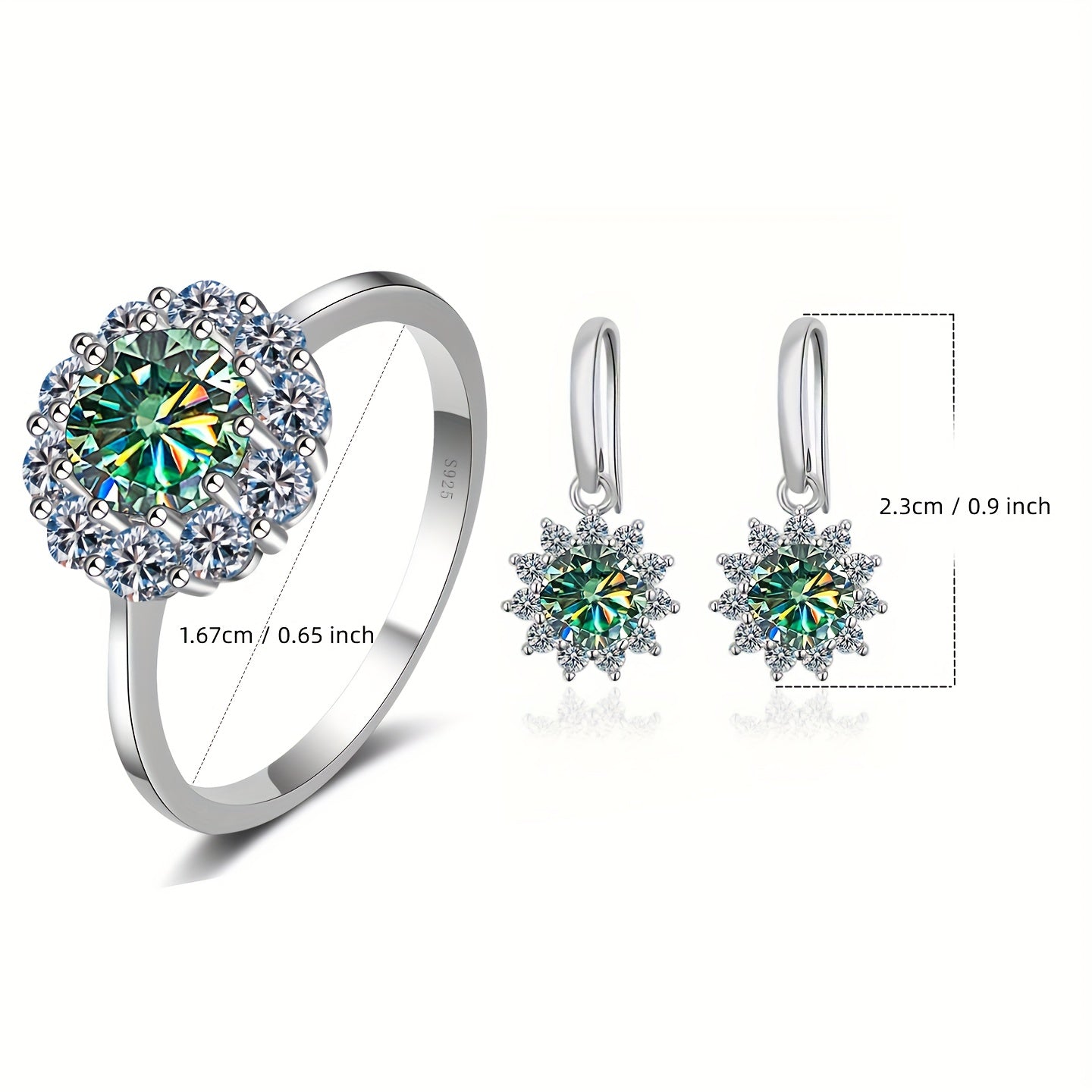 Moissanite Jewelry Set with Ring and Earrings 1 Carat Sterling Silver Engagement Gift