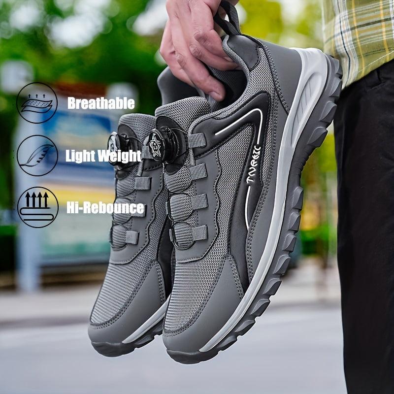 Men's Wide Fit Breathable Mesh Sneakers with Adjustable Buckle Casual Outdoor Shoes Gray MD Sole