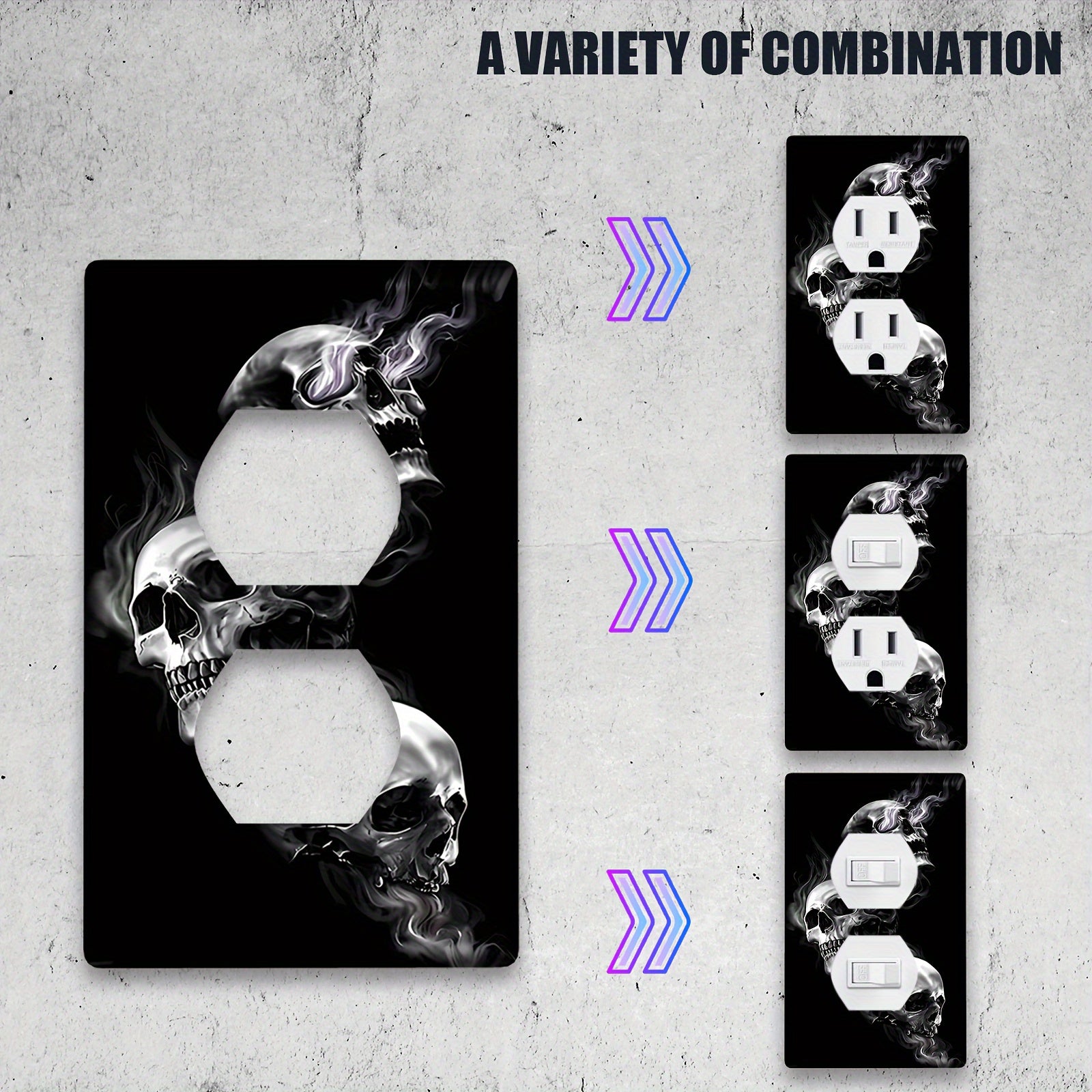 Decoración de pared con calavera negra para cocina, baño, sala de estar, arte de pared decorativo, instalación fácil