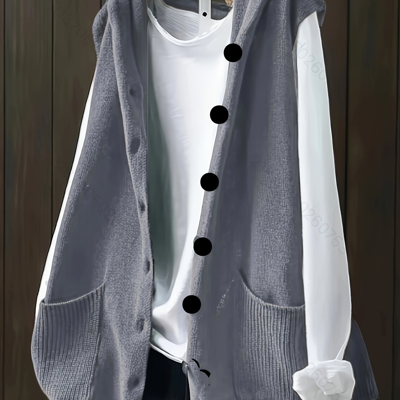 Plus Size Women's Sleeveless Cardigan Vest Solid Color Front Buttons Fall Casual