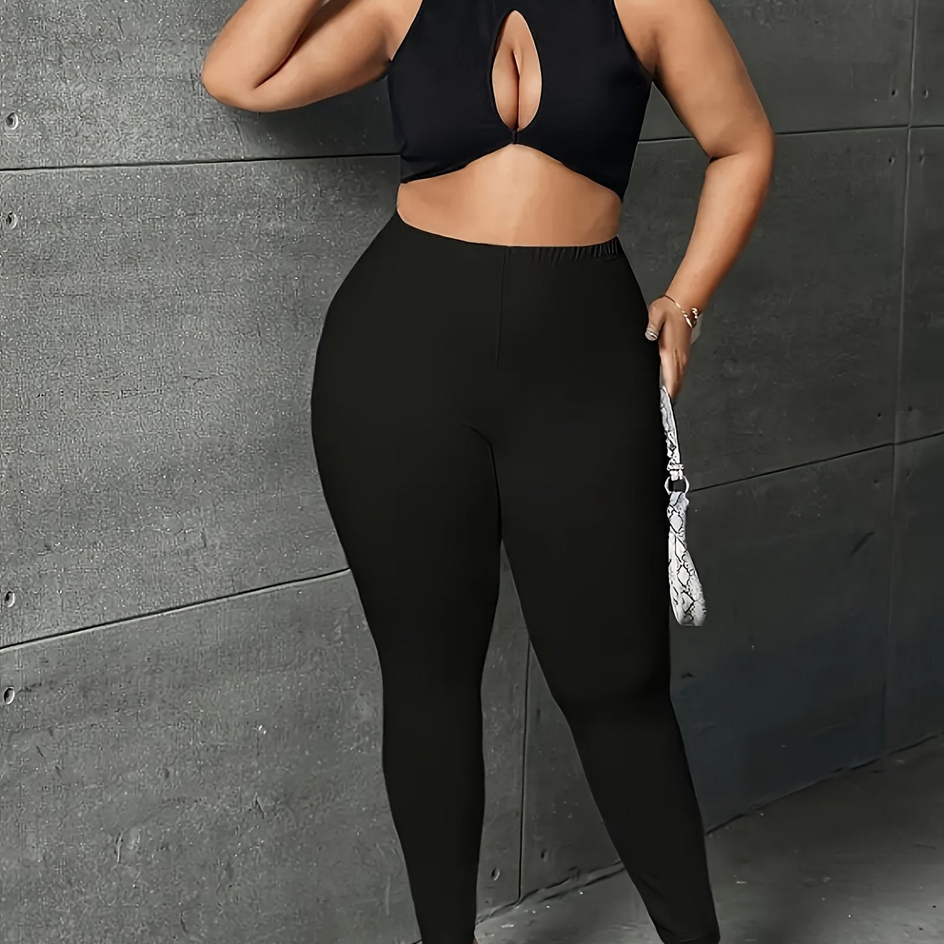 Plus Size Women's High-Waisted Yoga Leggings Black Stretchy Tummy Control Activewear