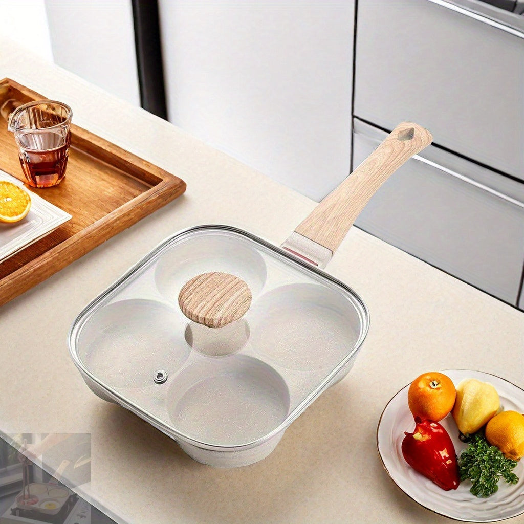 Olla de sopa de 4 secciones antiadherente con tapa, libre de Teflón, utensilios de cocina de fondo plano