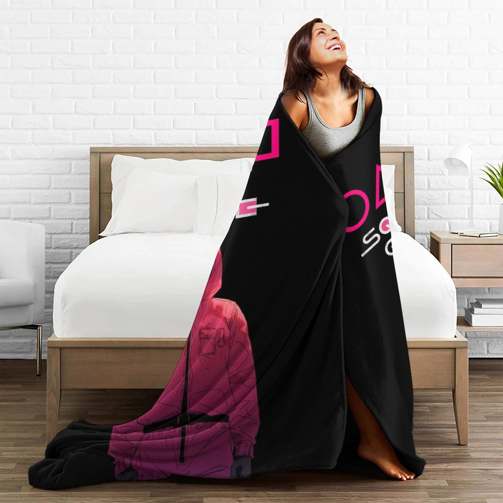 Squid Game Inspired Flannel Blanket Vibrant Colors Polyester Cozy All-Season