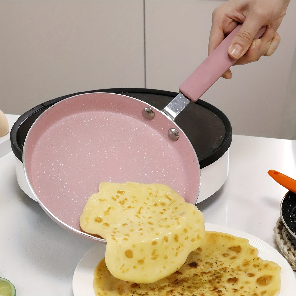 Sartén de aleación de zinc rosa antiadherente para cocinar filetes, panqueques, crepes y tortillas