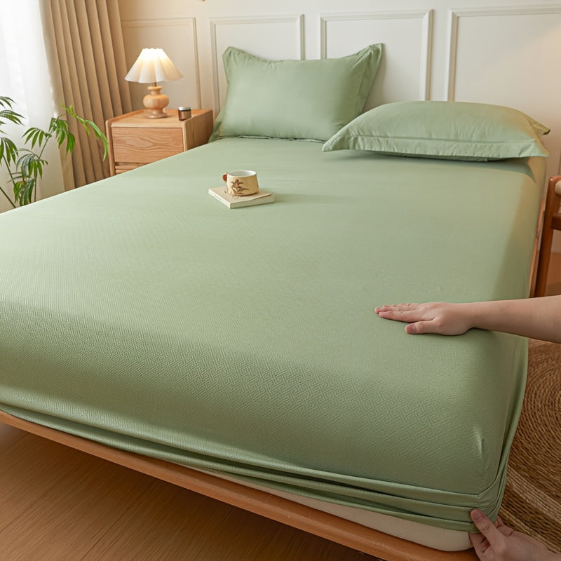 Light Blue Beige Full Wrap Fitted Sheet Non-Slip All-Season Bedding