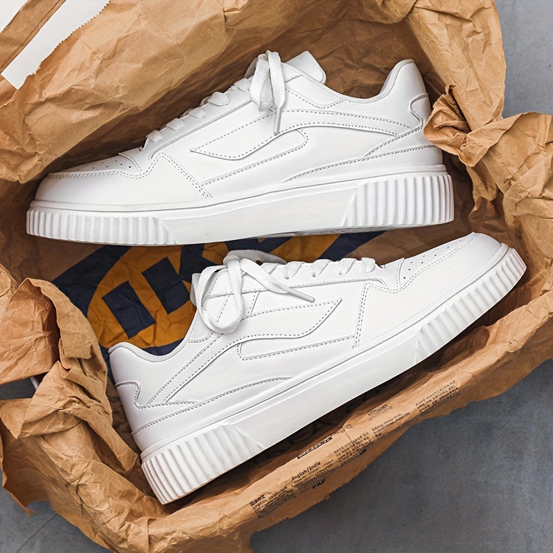 Универсальные белые кроссовки на шнуровке с дышащей сетчатой подкладкой, прочным верхом из ПУ и стелькой из ЭВА для всех сезонов.