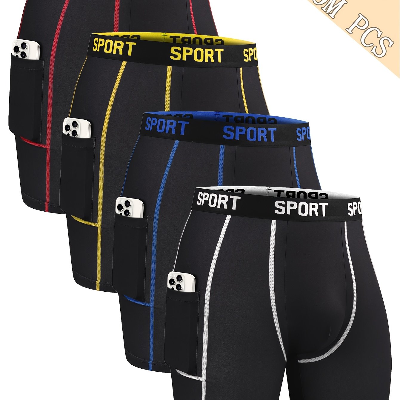 Men's Breathable Stretch Quick-Drying Underwear Set 4 Pack Lightweight Sports Fitness