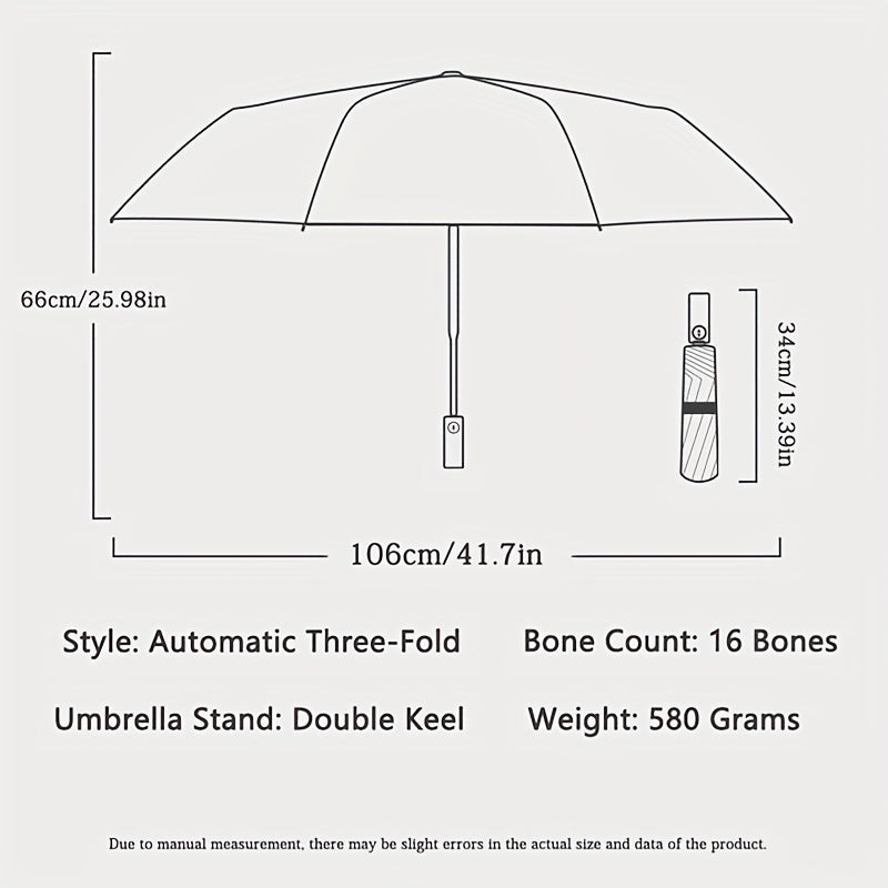 Large Automatic Windproof Umbrella 16K Double Ribs Portable Rain Sun UV Blocking