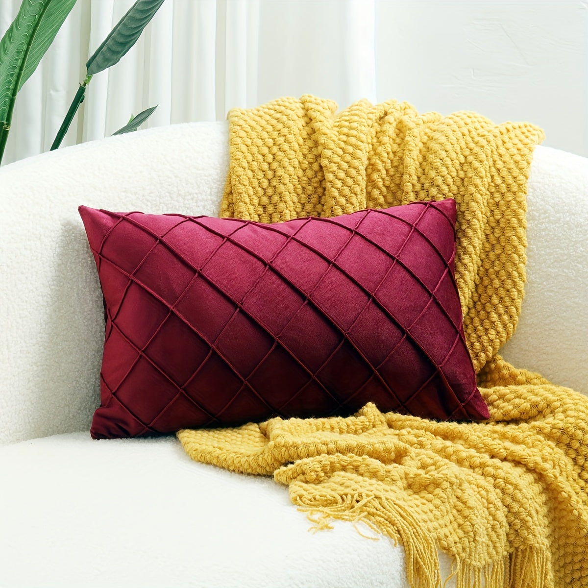 Argyle Polyester Velvet Throw Pillow Cover for Sofa Couch Living Room Decor