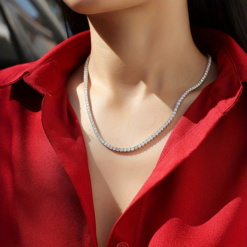 Sterling Silver Tennis Necklace with Moissanite Stones for Engagement and Gift