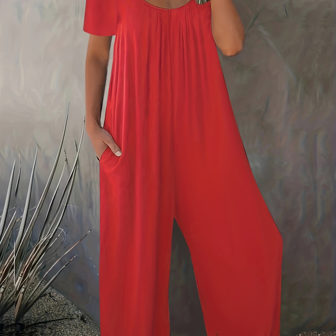 Plus Size Casual Short Sleeve Jumpsuit With Pockets for Spring Summer