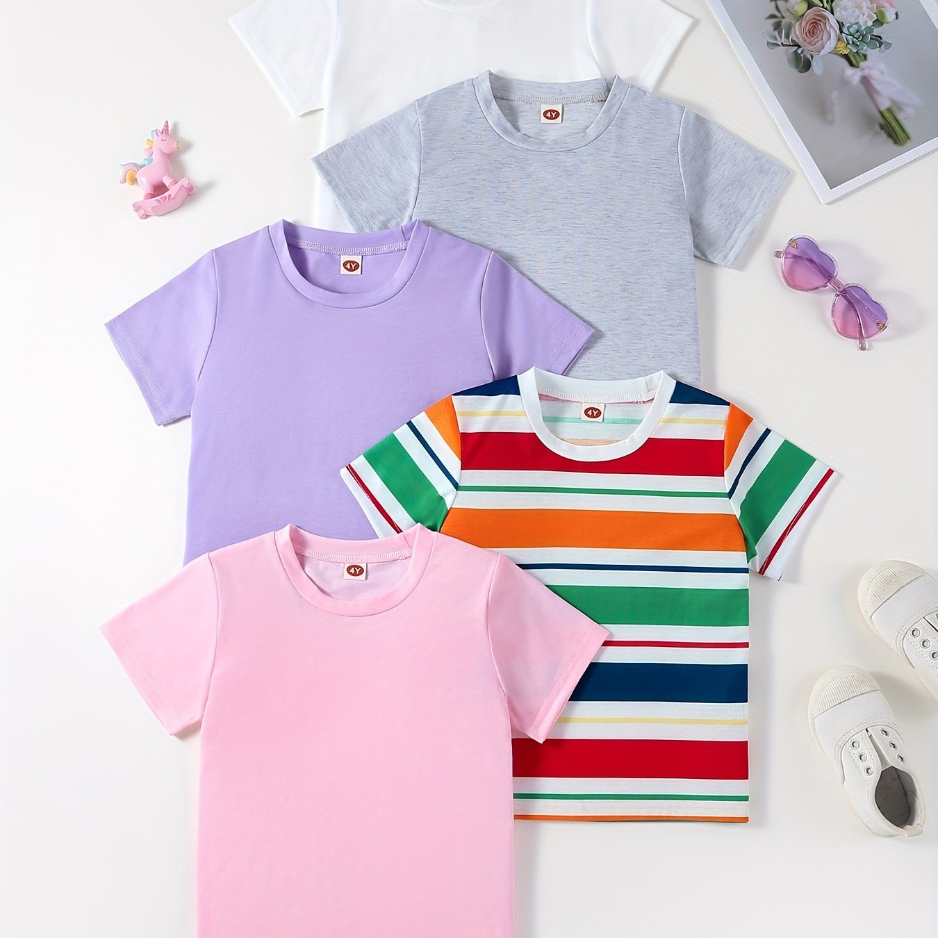 Men's Short Sleeve Summer T-Shirts Pack of 5 Polyester Blend Casual Running Solid Striped