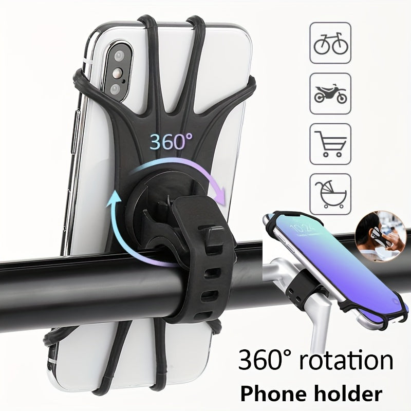 Silicone Handlebar Phone Mount with 360° Rotation for Bikes and Strollers