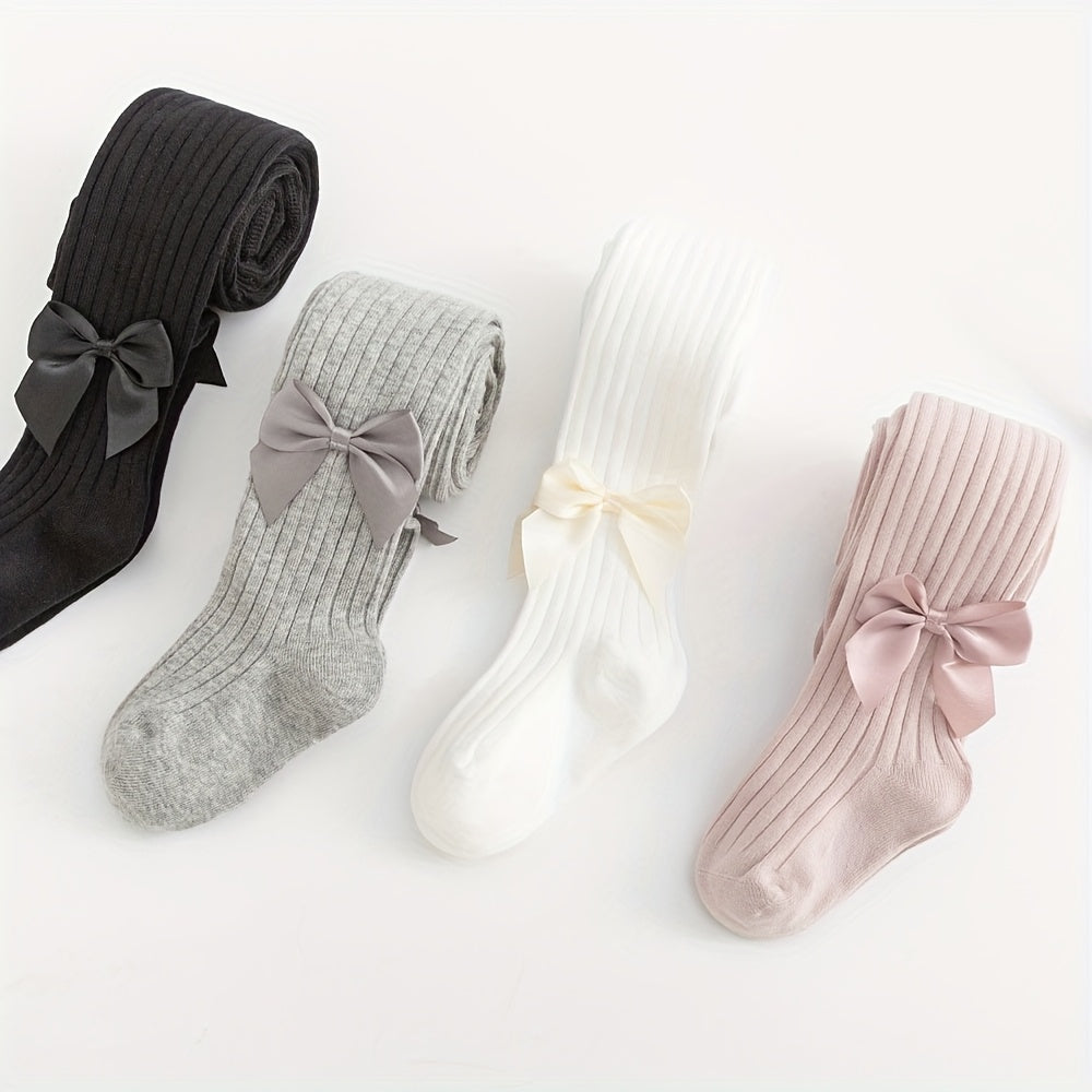Girls' Ribbed Knit Leggings Socks with Bow Knot for Dance and Casual Wear in Multiple Colors