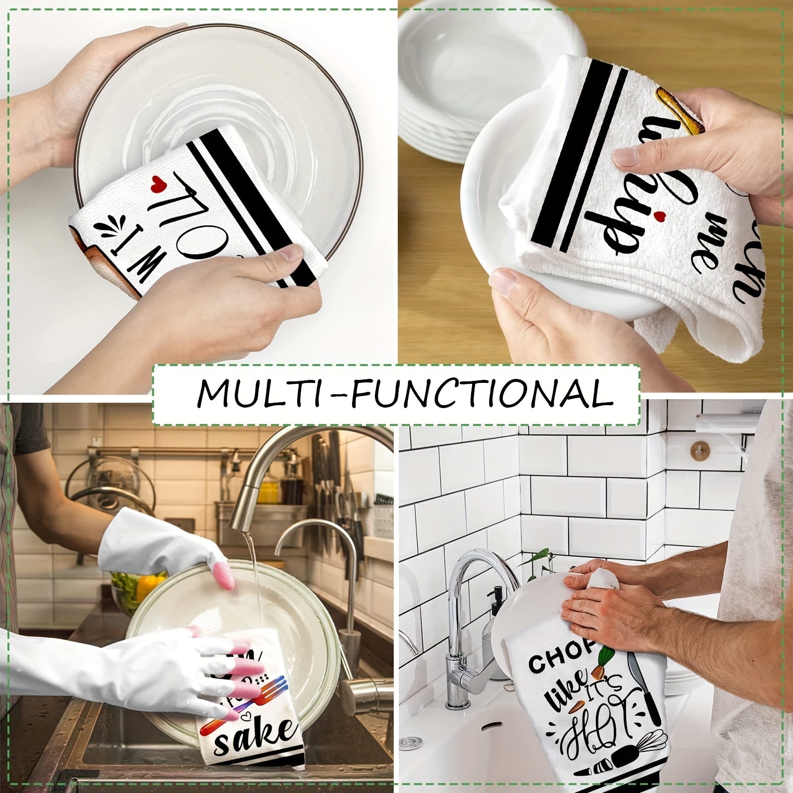 Funny Kitchen Towels Set with Sayings Egg Beater and Rolling Pin Design Absorbent Dish Drying Towels for Cooking and Baking