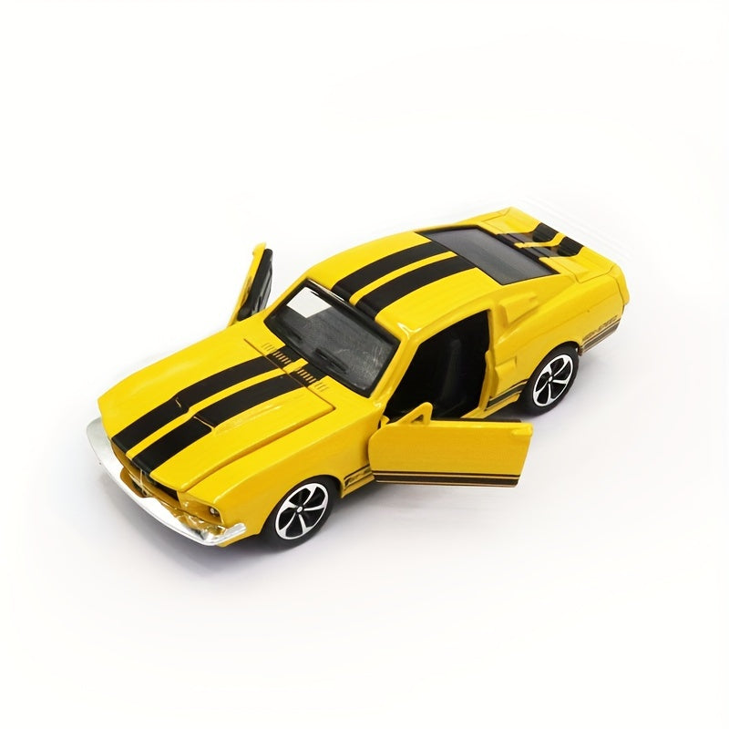Toybox Legend, Vintage Mustang 1:32 o'lchamdagi qotishma o'yinchoq mashinasi - Orqaga tortish harakati, ochiladigan eshiklar, o'g'il bolalar uchun mukammal tug'ilgan kun sovg'asi - Kulrang, Oq, Qizil, Moviy, Sariq, Qora variantlari.