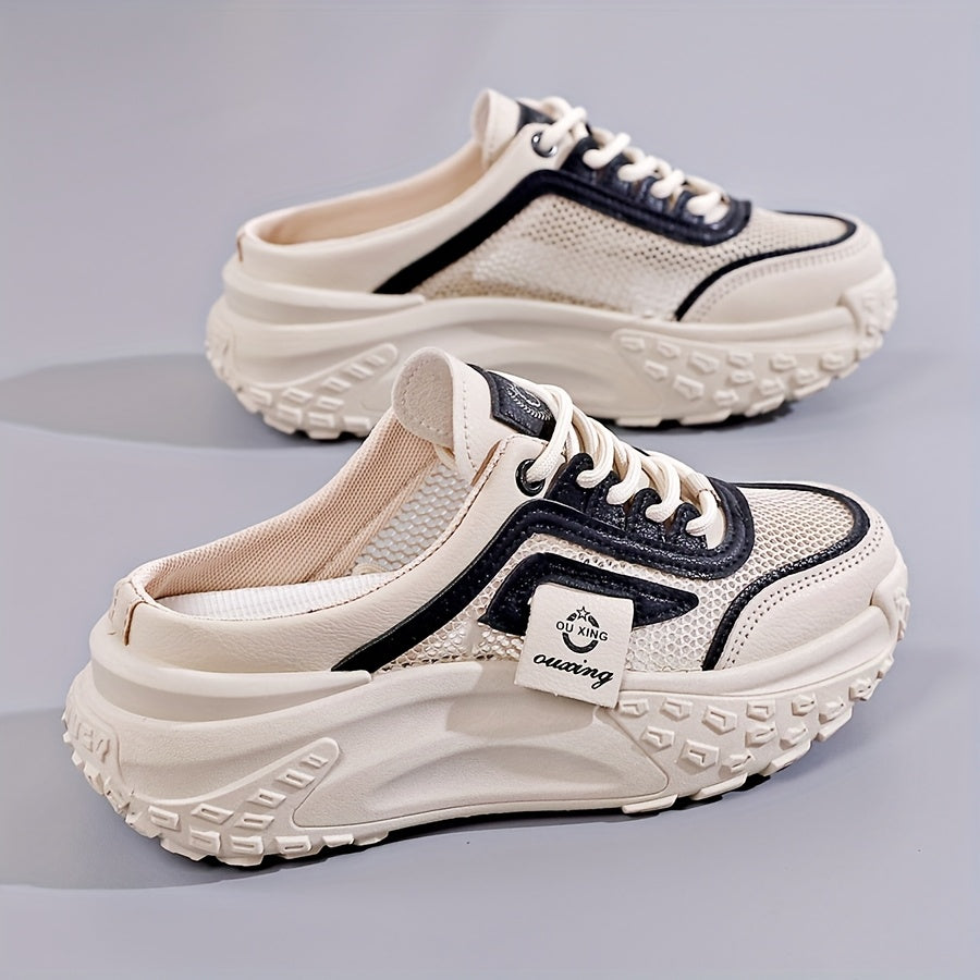 Women's Mesh Casual Sneakers Low-Top Lace-Up Walking Shoes Khaki