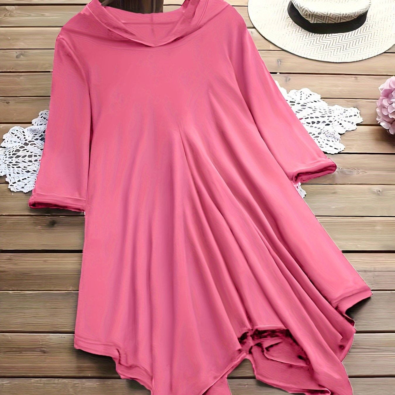 Women's Casual Polyester Blend Hoodie with Asymmetrical Hem and Kangaroo Pocket