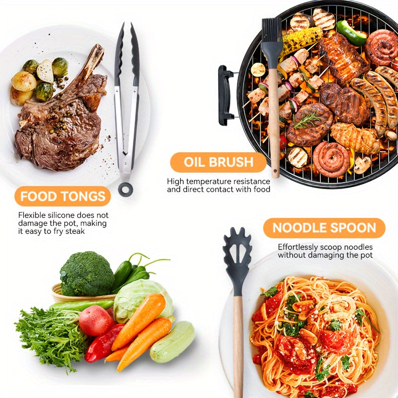 Набор из 12 силиконовых кухонных принадлежностей, антипригарные кухонные инструменты пищевого класса