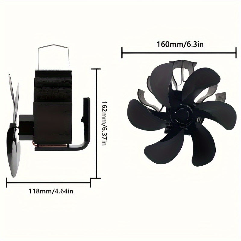 6-Blade Fireplace Fan for Wood Stoves and Chimneys Heat Circulator No Power