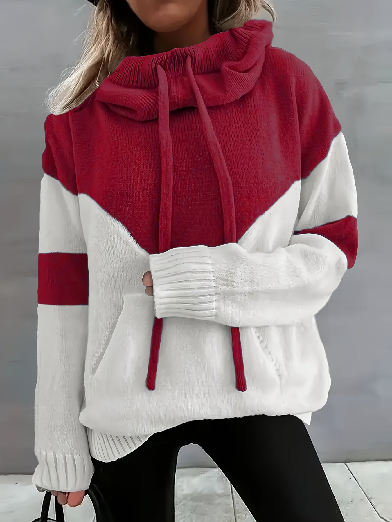 Plus Size Women's Hoodie Pullover Sweater Casual Color-Block Long Sleeve