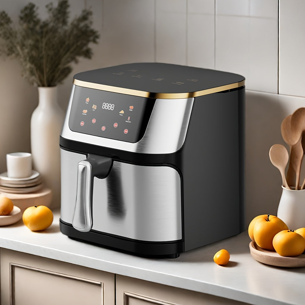 Freidora de aire eléctrica de tamaño familiar con control de temperatura, recubrimiento antiadherente, 10 opciones táctiles preestablecidas y múltiples funciones de cocción