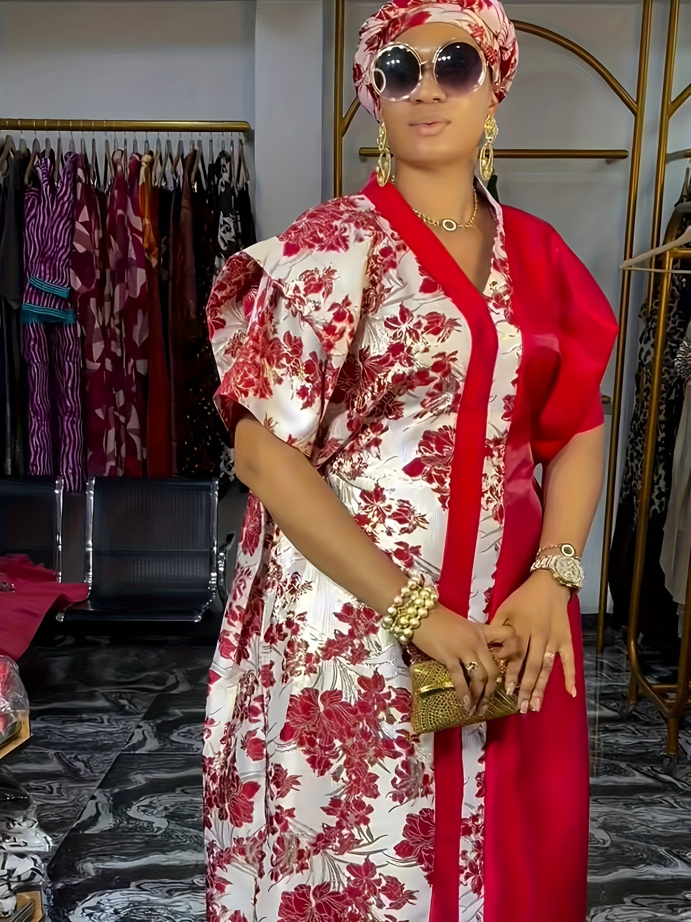 Women's Plus Size V-Neck Sequin Long Dress, Loose Fit, All Seasons