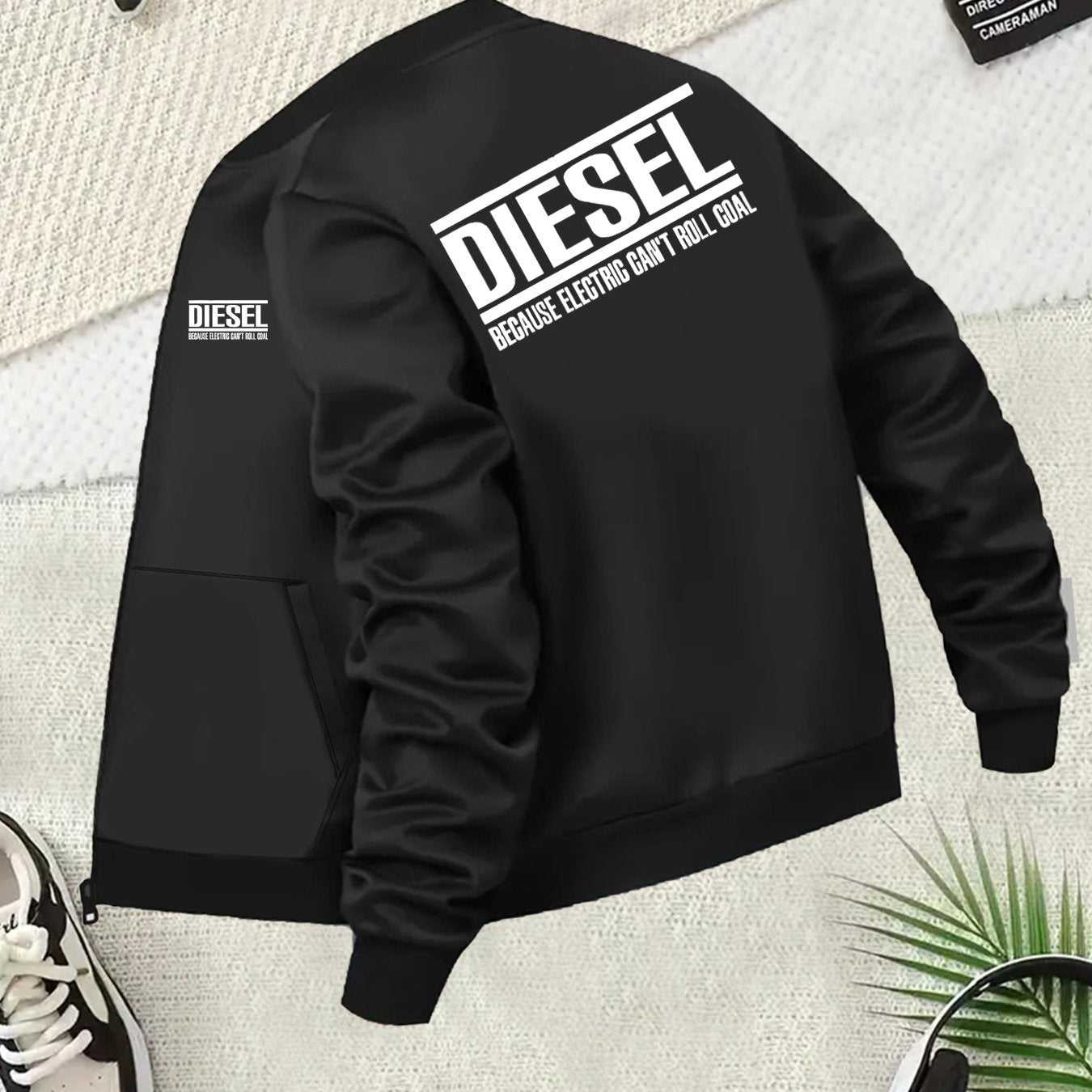 Plus Size Women's Casual Baseball Collar Jacket Zipper Pockets Black White