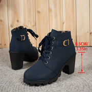 Women's Pointed Toe Mary Jane Boots Thick Platform High Heel Lace-Up Zipper Sneakers