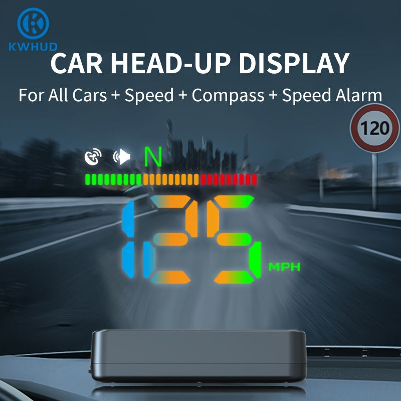 Universal Digital Speedometer HUD for Cars with Speed, Compass, LED Atmosphere Light