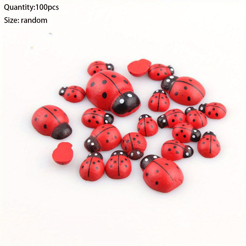 Ladybug Charms 100 Pcs Red Wooden Beetle Pendants with Star Design for Jewelry Making