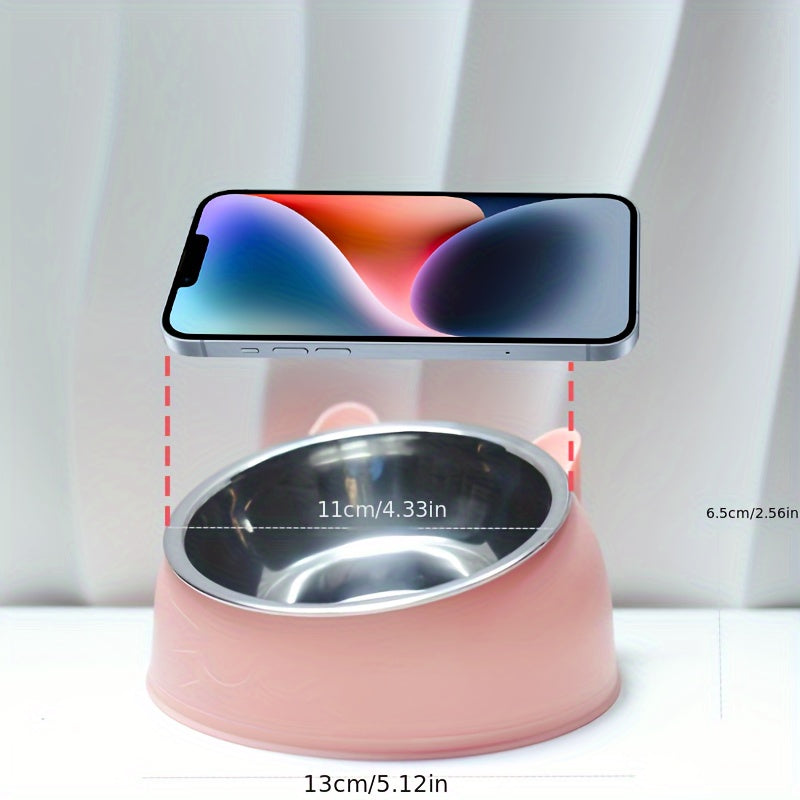 Raised Stainless Steel Cat Food Bowl with Non-Slip Base and 100ml Capacity