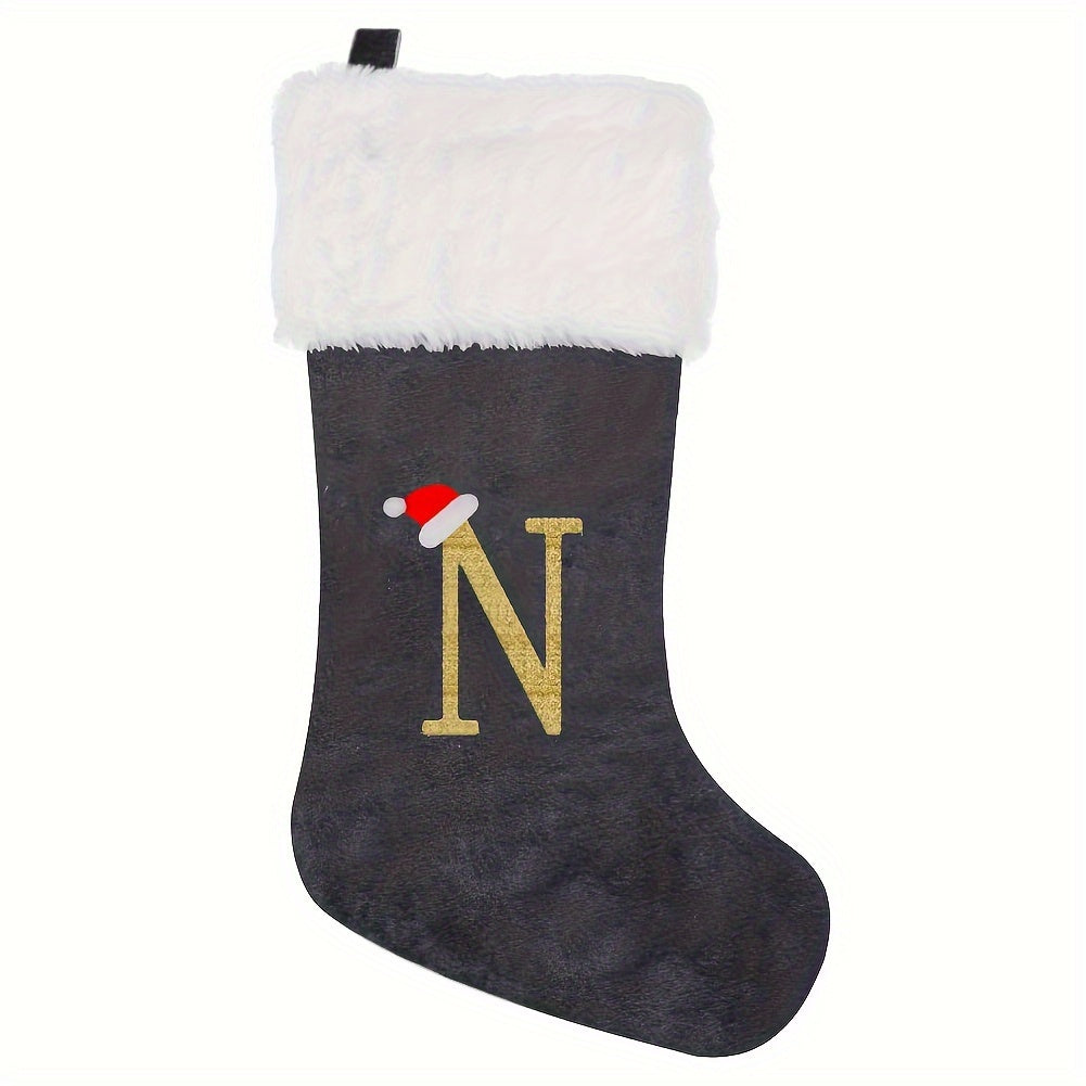 Christmas Stocking Grey and White Flannel Embroidered Home 43cm Feather-Free