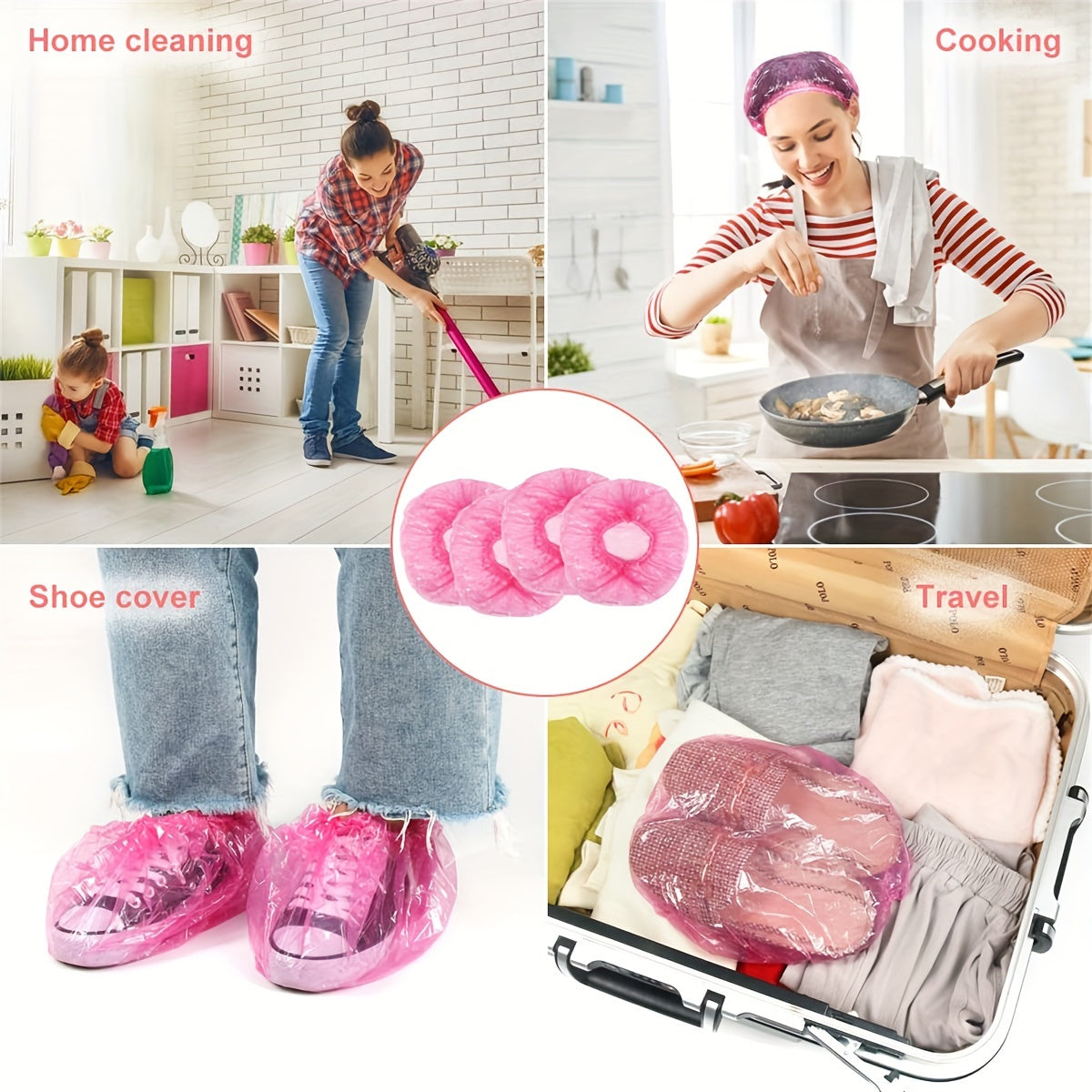 Large Pink Disposable Shower Cap for Women Waterproof Elastic Polyester Spa Salon Use