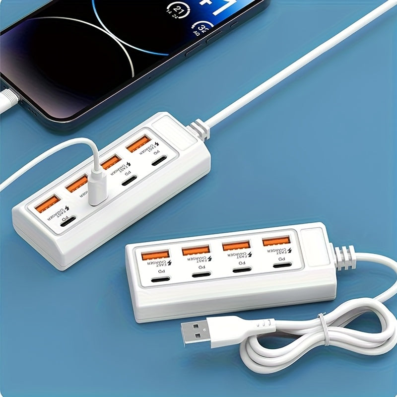 Multi Hole Power Strip with 4 USB and 4 PD Ports for Charging Devices