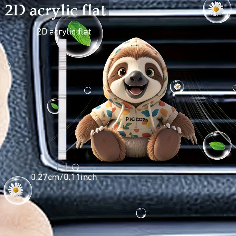 Cute 2D Flat Sloth Car Vent Clip Air Freshener with Aromatherapy Pads