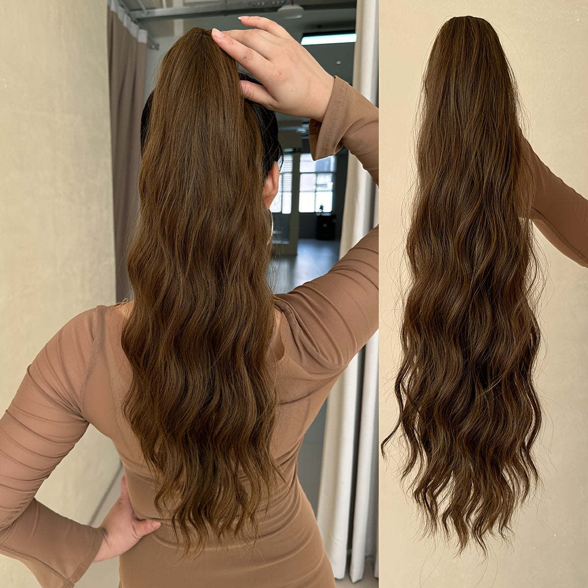 Women's 24-Inch Long Wavy Synthetic Ponytail Extension Drawstring Deep Wave