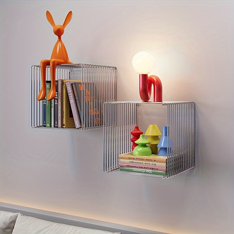 Geometric Stainless Steel Side Table with Storage Shelf for Living Room