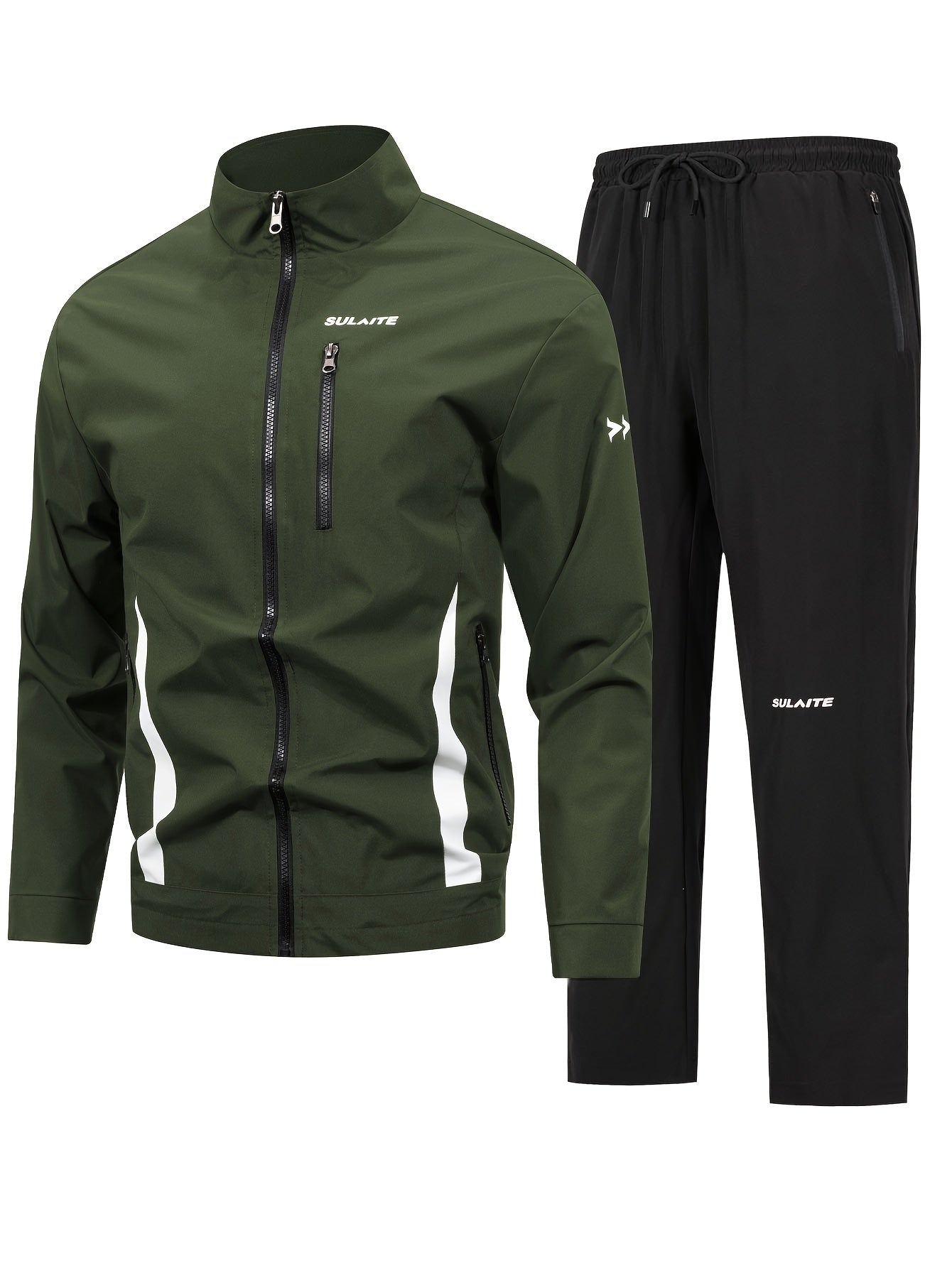 Conjunto de chándal deportivo para hombre con chaqueta con cremallera y pantalones casuales, poliéster, primavera y otoño