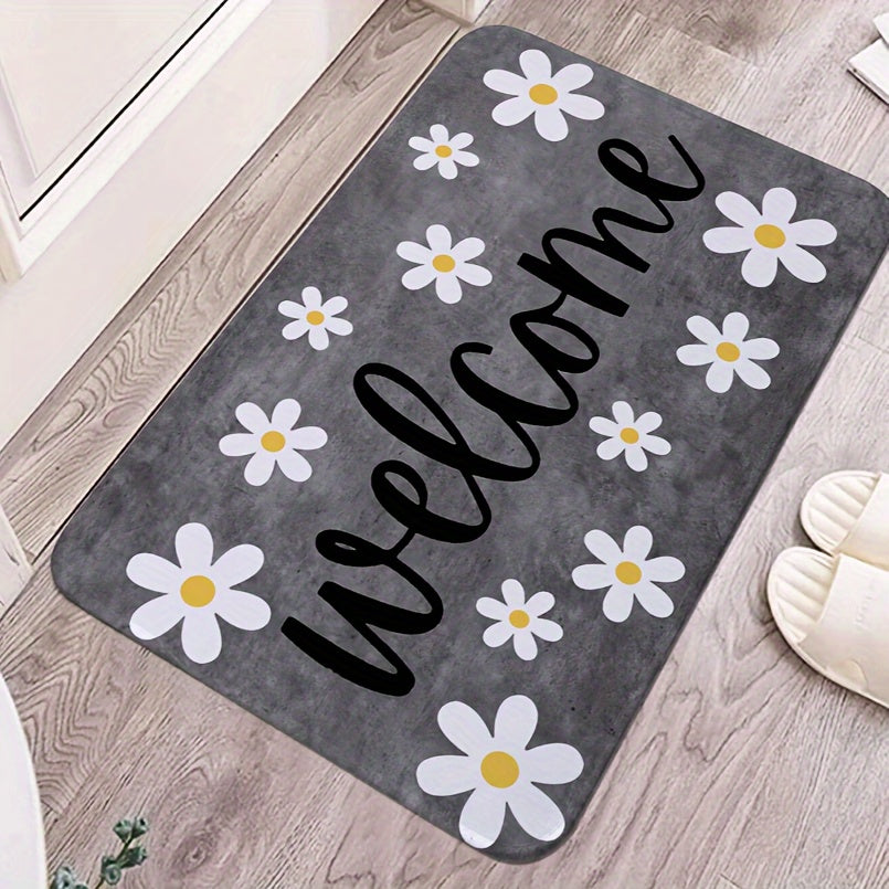 Daisy Pattern Welcome Mat Non-Slip Soft Rug for Bedroom Living Room 1cm Thick