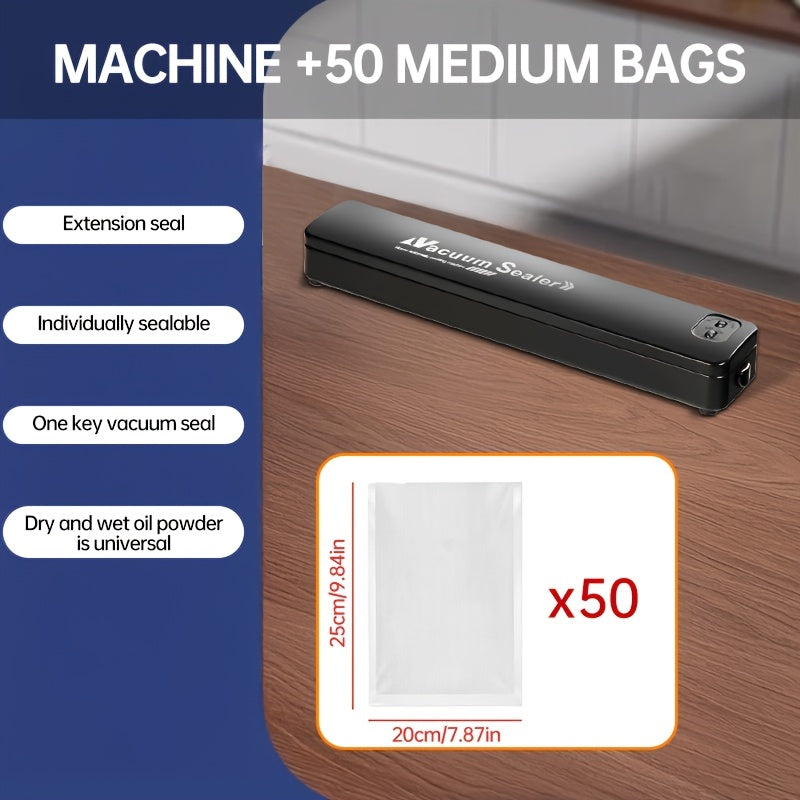 JKUOO Portativ Avtomatik Ovqatni Mulk bilan Yopish, Snak Bag Yopish, USB Qayta Zaryadlanadigan, Oshxona va Tashqi Pikniklar uchun Kichik Dizayn, Ichki Batareya bilan, Go'sht, Baliq va boshqalarni saqlash uchun Ideal.