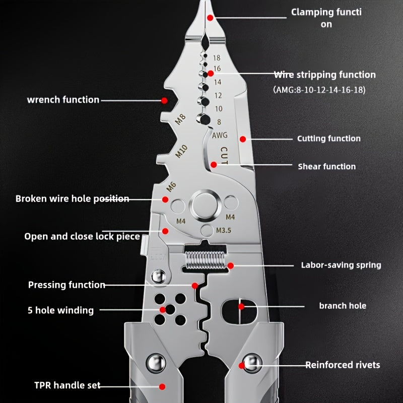 Elektrchilar uchun mo'ljallangan ko'p funksiyali simni qirqish plitalari, maxsus simni bo'lish va qoplash imkoniyatlari, sanoat simini o'rash va kesish funksiyalari, va universal sim.