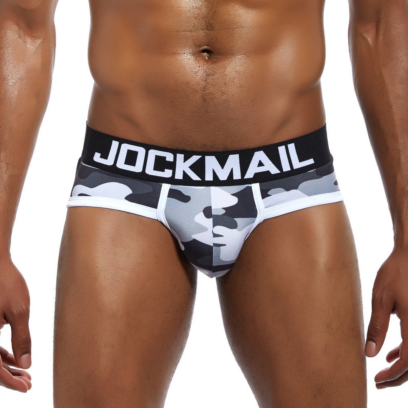 Men's Camo Print Low-Rise Briefs Breathable Polyester Stretch Underwear with Contrast Trim