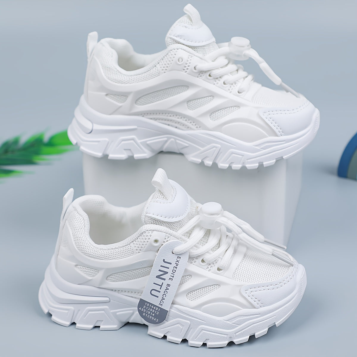 Girls White Mesh Sneakers for Casual Running All-Season with Rubber Sole