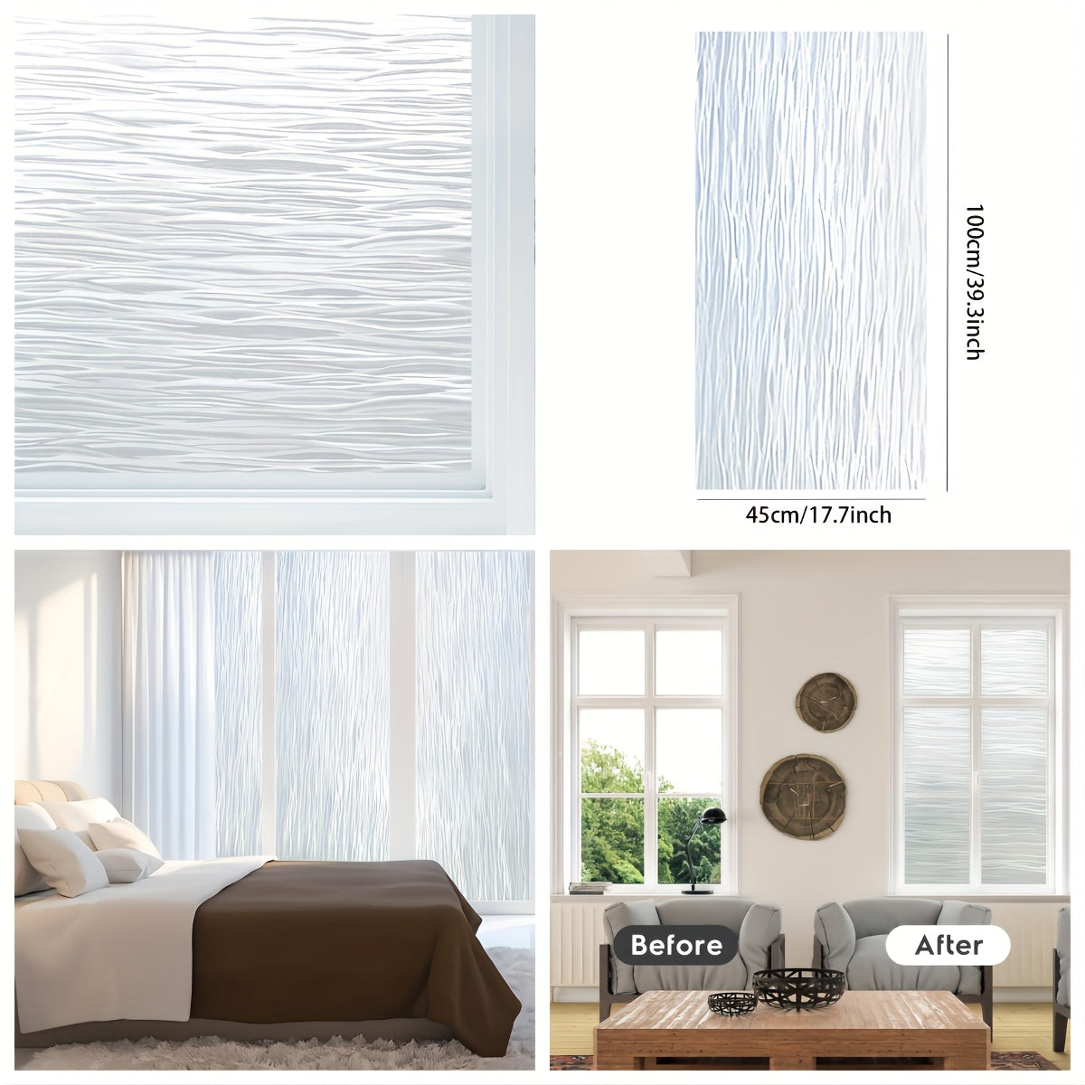 Frosted Glass Window Film UV Blocking Static Cling Removable Opaque Vinyl Covering