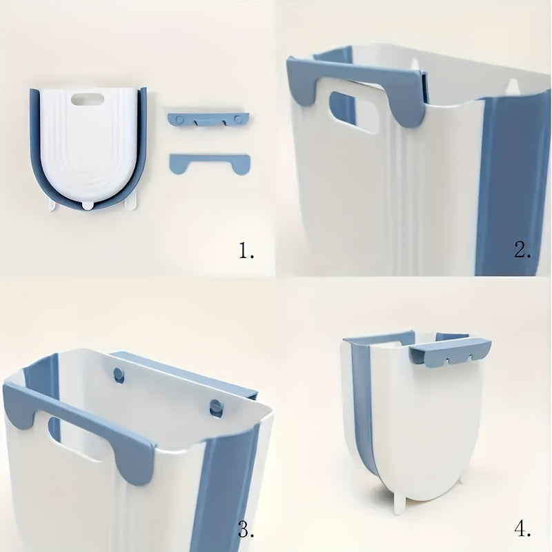 Foldable Plastic Trash Can with Cabinet Hook for Kitchen and Bathroom Storage