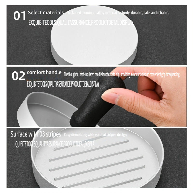 Aluminum Burger Patty Press with Handle for BBQ Grill Non-Stick Heavy-Duty