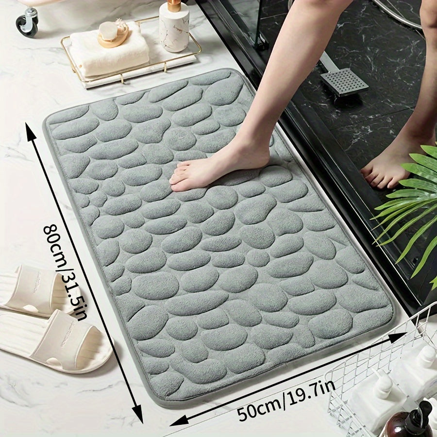 Memory Foam Bath Mat with Ultra-Absorbent Knit Fabric Non-Slip Stone Embossed Design